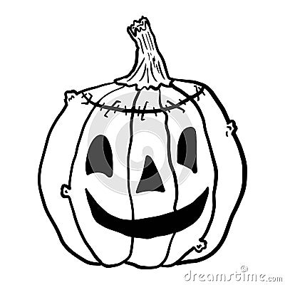 Hand drawn vector black and white illustration of pumpkin in cartoon style Vector Illustration